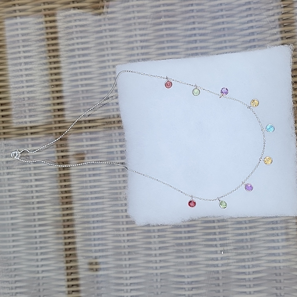 Gemstones on white gold 14 karat 16" chain